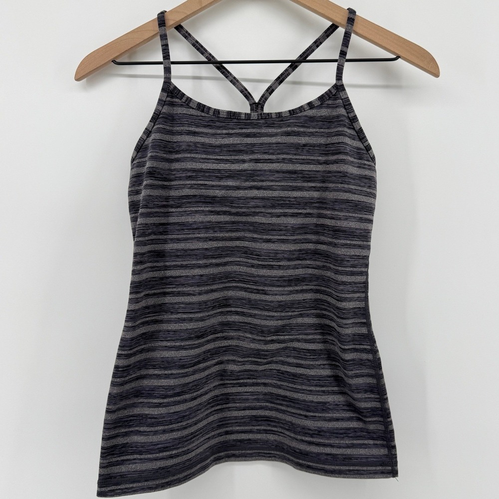 Lululemon Power Y Tank Top Black Stripes Galore Women 6 Racerback Yoga Luon
